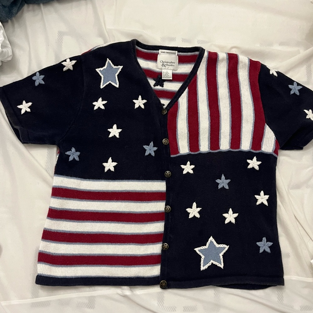 Vintage Christopher & Banks Star and Stripe Button Down Shirt - Navy, Red, White